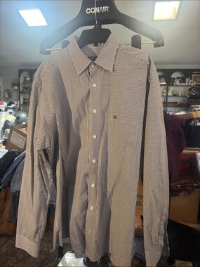 Men's Long-Sleeve Micro-Check Dress Shirt - Navy/White brand casa c moda